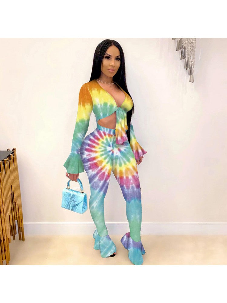 Patchwork V Neck Rainbow Set